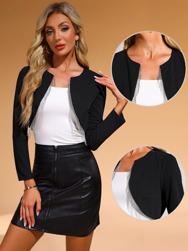 Allegra K Fringe Trim Tops for Women Long Sleeve Cocktail Party Cropped Cardigan2