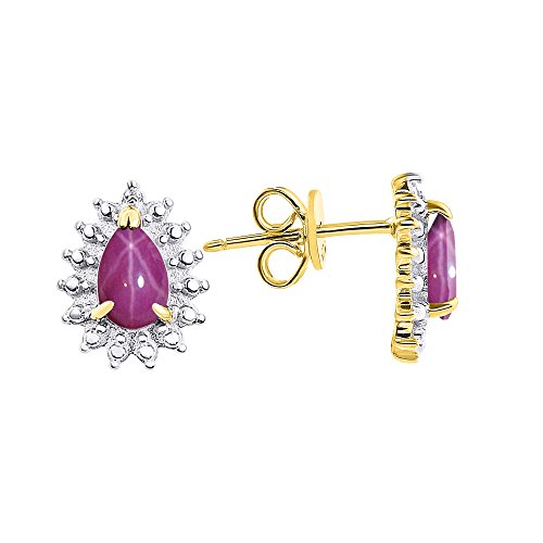 RYLOS Matching Jewelry For Women 14K Yellow Gold Diamond & Star Ruby Matching Earrings, Pendant Necklace and Ring Set - with 18" Chain 6X4MM Jewelry For Women Womens Jewelry Gold Jewelry - Afbeelding 3