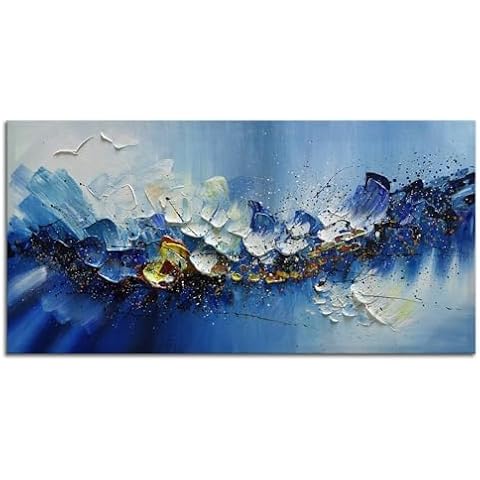 zoinart Modern Oil Paintings on Canvas Wall Art, Colorful Abstract Painting Blue Artwork Textured Wall Art Home Decorations Ready to Hang Cover