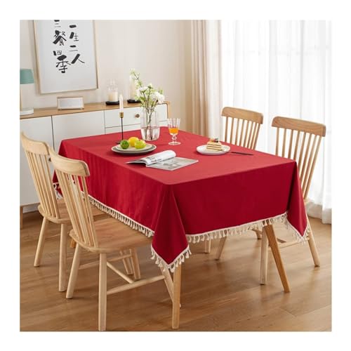 Tischdecke Rot Klein, Table Cloth Party Volltonfarbe Mit Quaste Outdoor Tischdecke Vintage Tischdecke Vintage-Style Baumwolle 120x120cm