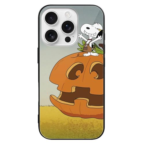 Booaee iPhone 16 Pro 用 ケース スヌーピー ガラス 黒 TPU 肌触り 指紋防止 クリエイティブパターン 傷防止 落下防止 耐久性のある