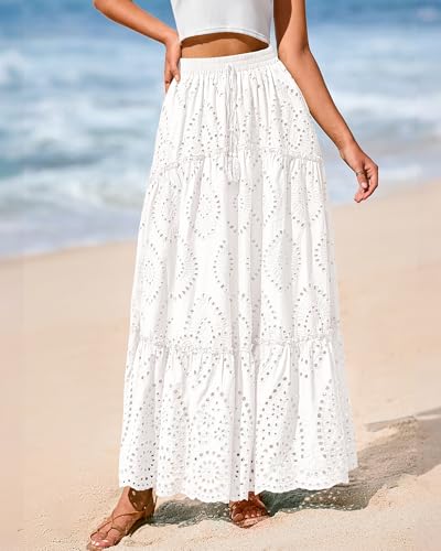 Image of BTFBM Eyelet Long Skirts for Women Beach Vacation
