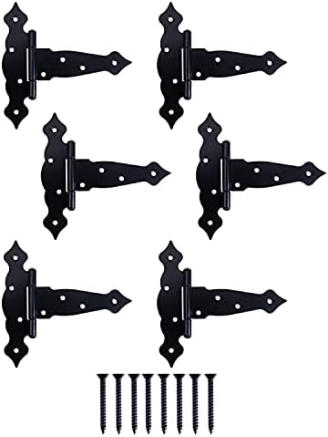 Ilyapa Metal Gate Hinges, 6 Pack - Heavy Duty 6 Inch Decorative Outdoor T Strap Hinges for Barn Door, Shed or Wooden Fences