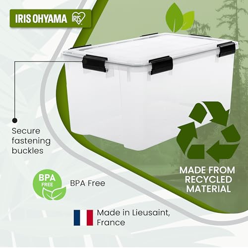 Iris Ohyama Luftdichte Kunststoff-Aufbewahrungsboxen mit Deckel, 45L, Transparent, Hermetischer wasserdichter Verschluss, Robuste Schnappverschlüsse, Stapelbar, Staubschutz, BPA-frei, WSB-45