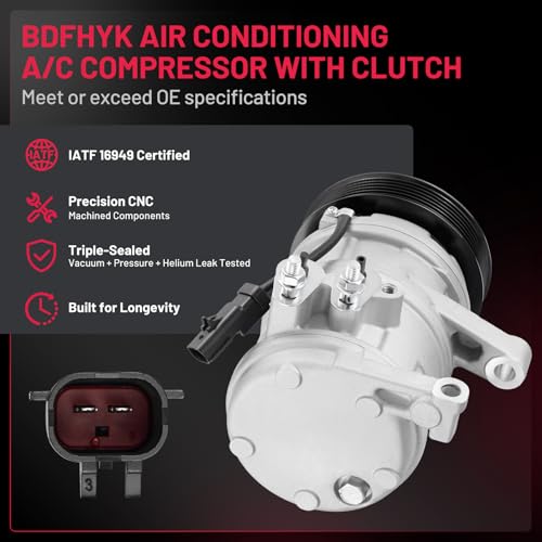 BDFHYK 68357 Air Conditioning A/C Compressor with Clutch Compatible with Jeep Grand Cherokee 2005-2007, Commander 2006-2007, Compatible with Chrysler Aspen 2007, 3.7L 4.7L