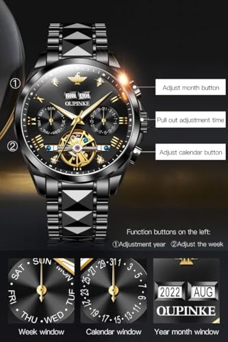 Image of OLEVS Men's Gold Skeleton Watch Automatic Mechanical self Winding Luxury Dress Stainless Steel Waterproof Luminous Wrist Watches