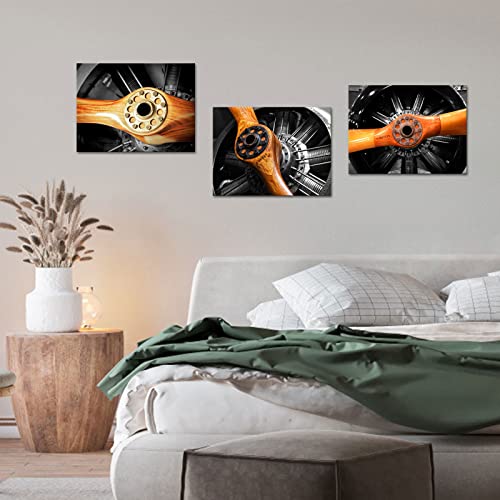 Lyerartork Retro Black And White Airplane Propeller Pictures Wall Decor Vintage Brown Wood Aircraft Blade Aviation Prints Canvas Artwork For Industrial Workshop Flight Mechanical Engineer Office Wall Decoration Gift #TOP3
