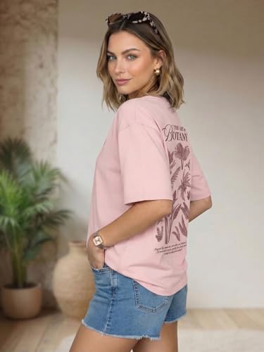 Image of JUNEBERRY Women's Oversized Graphic T-Shirt Retro Floral & Vintage Aesthetic Print, Loose Fit Casual Streetwear Tee, Trendy Baggy Style, (Sizes S-2XL)