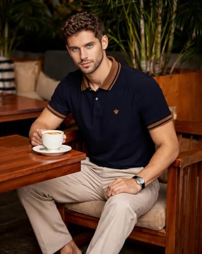 Image of Mens Pique Polo T-Shirt | Cotton Rich, Smart Fit Polo with Embroidered Logo | Casual & Sports Wear | Polo T-Shirt for Men