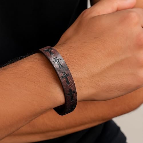 1PC Cross Unique Clasp Woven Bracelet, Leather Band Bracelet, Stylish Cross Design for Women and Men, Classical and Fashion Jewelry Accessory(Brown)2