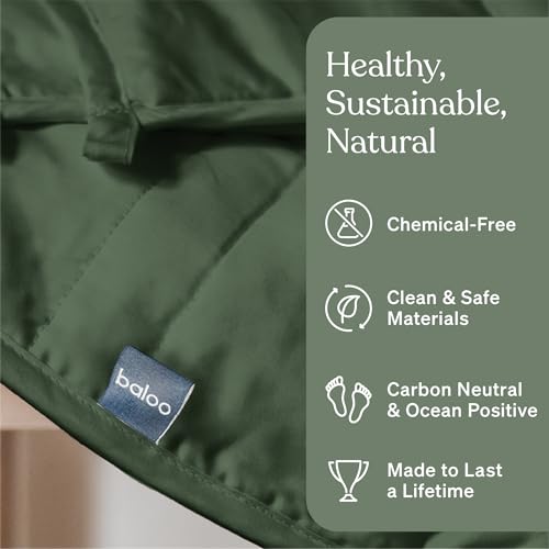 Image of Baloo Weighted Blanket for Adults 25 lb King (Spruce Green, 80 inchx87 inch) | Cool & 100% Cotton | Machine Washable & Dryer Safe | Glass Microbead Fill