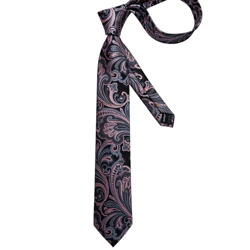 Image of DiBanGu Silk Ties for Men Necktie and Lapel Pin Brooch Set Formal Woven Paisley Plaid Striped Solid Tie Wedding Party