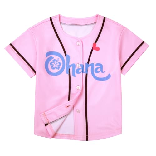 Image of Hawaiian Baseball Jersey for Toddler Girls Summer Vacation Theme Park Outfit Short Sleeve Button Down Shirt