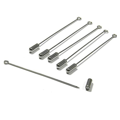 6 Hypoallergenic Surgical 304 Grade Stainless Steel 2 1/2 inch Hat Stick Pin Findings with Loop Ring