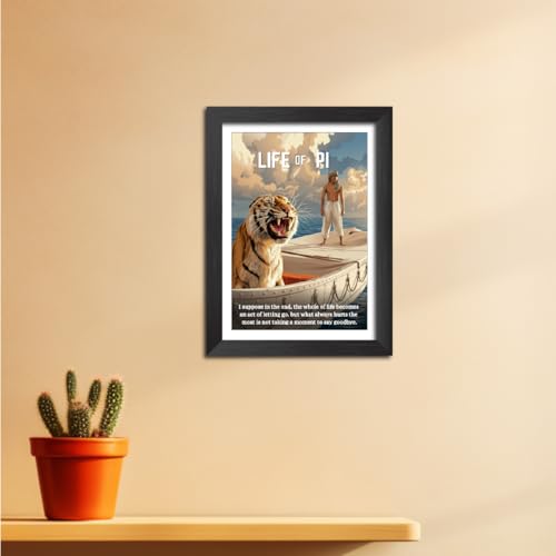 Image of TenorArts Life of Pi Quotes Poster Hollywood Movie Posters Vector Art Photo Frame Painting With Dark Wooden Texture (12inches x 9inches)