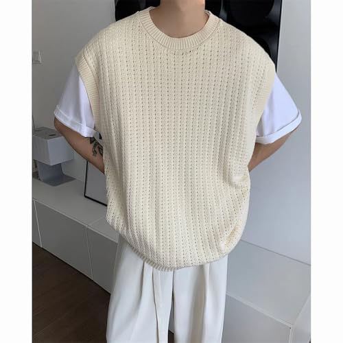 Men’S Streetwear Round Collar Wool Sweater Vest Sleeveless Knit Pullover Top4