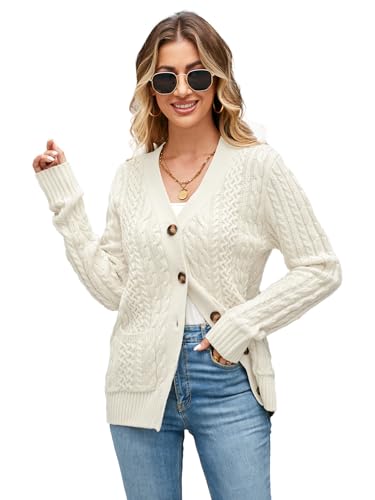 Image of Womens Cardigan Sweaters Cable Knit Sweater 2026 Fall Winter Chunky Open Front Button Down Coats with Pockets