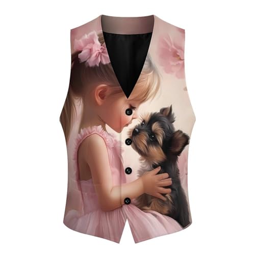 Best Friend Girl And Yorkie Men's Suit Vests Dress Vest V-Neck Waistcoat Slim Business Formal with Pocket4