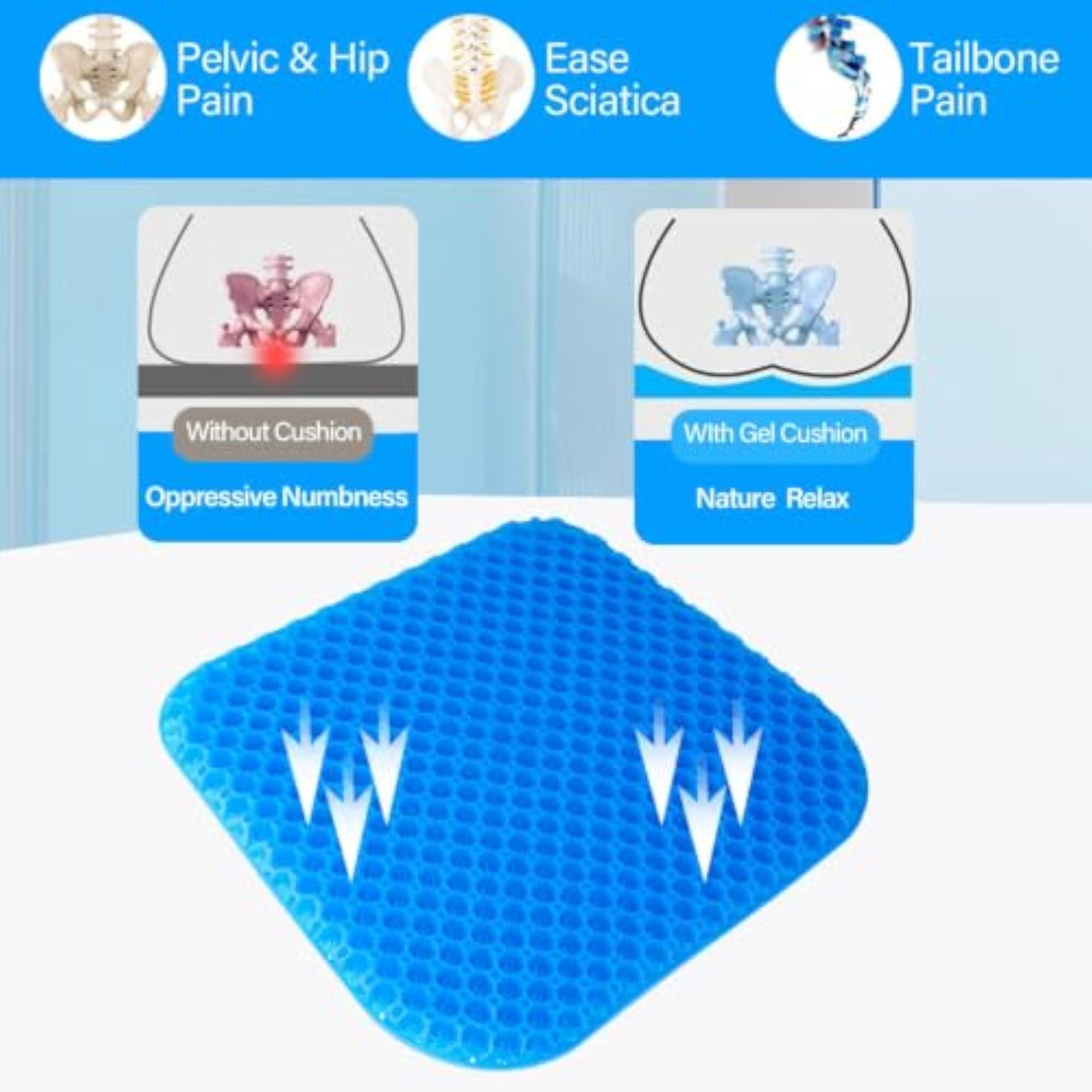 Gel Seat Cushion for Long Sitting with Handle