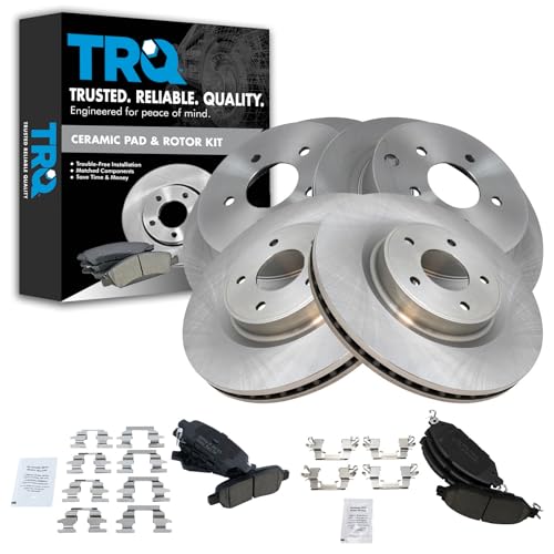 TRQ Front and Rear Brake Pad & Rotor Kit Ceramic Compatible with 2013 Infiniti JX35 2014-2019 QX60 2015-2019 Nissan Murano 2013-2019 Pathfinder