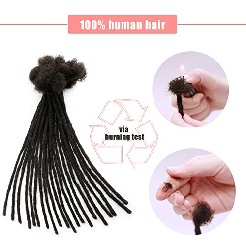 IXIMII 14 inch Loc Extensions Human Hair 60 Strands 0.4cm Full Handmade Permanent Dreadlock Extensions Soft Natural Black Dreads with Needle and Comb,Can Be Dyed Bleached Curled