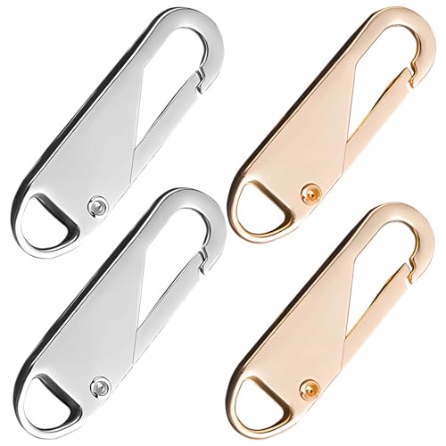 Zipper Pulls，4 PCS Metal Zipper Handle Replacement,Detachable Zipper Pull Tabs Fix for Luggage, Suitcases, Backpacks, Jackets, Purses, Handbags(2 Gold,2 Siver)