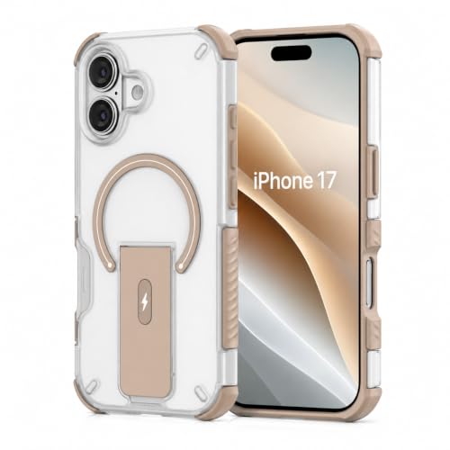 Image of MAGA Case with Stand for Apple iPhone 17 | MagSafe Compatible, Rugged Hybrid Cover, Shockproof Armor, Scratch Resistant, Hard Polycarbonate Back, Soft TPU Bumper Translucent Matte White Brown