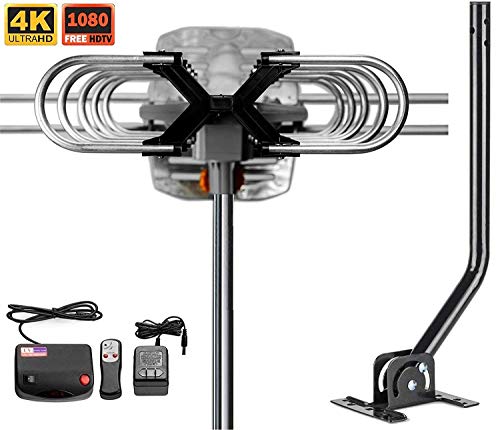 Leadzm Outdoor Amplified Digital HDTV Antenna - 150 Mile Range - Motorized 360° Rotation - 40FT Coax Cable - Wireless Remote Control - UHF/VHF 4K 1080P Channels with Mount Pole