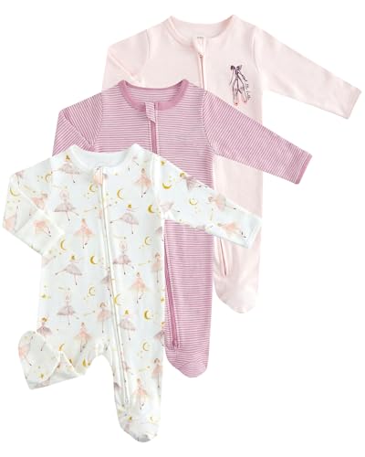 JiAmy Pijamas Bebé Niña Niño, 3PCS Dors Bien Manga Larga Bebé, 100% Algodón Mono con Pies Bebés, Ropa Recién Nacido 0 12 Meses, rosa, 9 12 meses