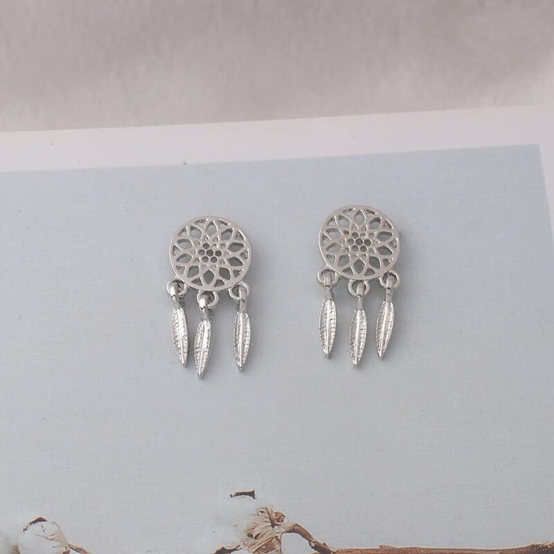 Boucles D'oreilles Pendantes Rétro Faites Main - Pendentif Feuille Et Attrape-rêves, Léger Et élégant, Pour Femmes Et Filles