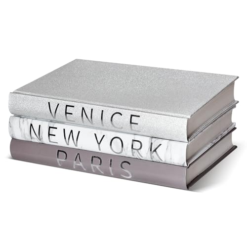 Set of 3 Decorative Books for Home Decor-Silver Foil Stamping