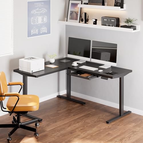 Image of SANODESK Electric L-Shaped Corner Standing Desk with Drawer,63x55