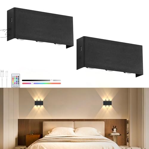 Lampop Lámpara de pared con batería para interior, control LED, lámpara de pared inalámbrica regulable con mando a distancia multifuncional, lámpara de pared sin conexión de alimentación, control