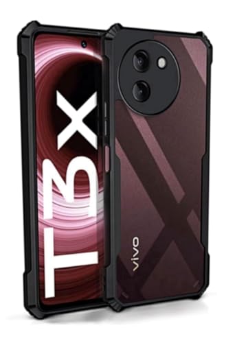 Image of BATCHONE Polycarbonate Shockproof Cover Case Compatible for Vivo T3X 5G 360 Degree Protection /Transparent Back Case (Black Bumper) (Pack of 1)