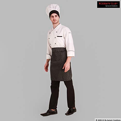Image of Kodenipr Club Traditional White Chef Coat Black Piping Contrast, Detachable Button Poly /Cotton, Size (XXL-44)
