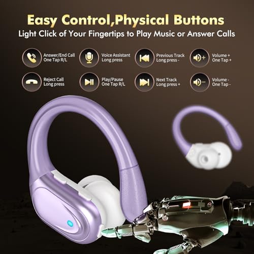 Image of HAOYUYAN Wireless Earbuds, Sports Bluetooth Headphones, 80Hrs Playtime Ear Buds with LED Power Display, Noise Canceling Headset, IPX7 Waterproof Earphones for Workout /Running (Purple)