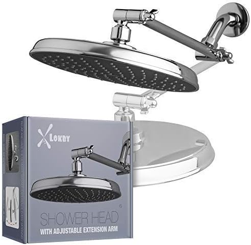 Shower Head with Shower Extension Arm - Rain Shower Head 9" with 10 inch Solid Brass Adjustable Extension Arm - High Flow Rainfall Shower-head - Luxury Chrome Finish Shower Heads Kit …