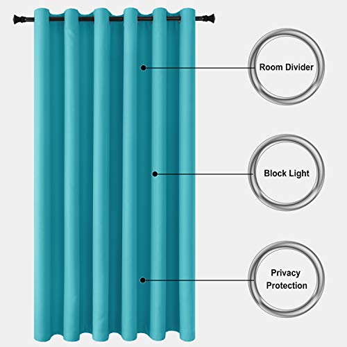 Image of DWCN Total Privacy Room Divider Blackout Curtain - Thermal Curtains for Patio Door, Living Room, Bedroom Partition and Shared Office Space, 1 Grommet Curtain Panel, 8.3ft Wide x 7ft Tall, Turquoise