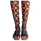 Women Gladiator Sandals Flat,Summer Strappy Lace Up Open Toe Knee High Flat Sandal