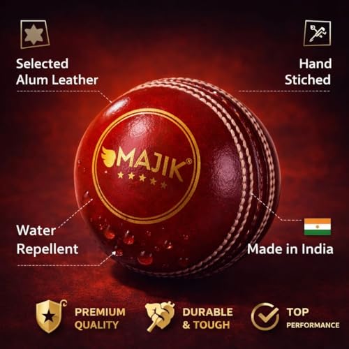 Image of Kabello Cricket Leather Ball for Tournament Game Practice Ball for Matches Water-Resistant and Hand-Stitched Leather Ball (Set of 10 Balls)
