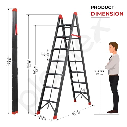 Image of Plantex Ultrafold Ladder for Home 7 Steps /Heavy-Duty A-Frame 2 Way Step Ladder for Home /Office /Kitchen /Warehouse /Space-Saving Collapsible Ladder (150 kg Capacity,Black & Red)