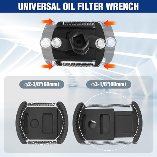 WORKPRO Universal Oil Filter Wrench Adjustable with Auto-Clamp Spring, Oil Filter Removal Tool, Oil Filter Change Set, Ideal for Engine Filters, Conduit, & Fittings