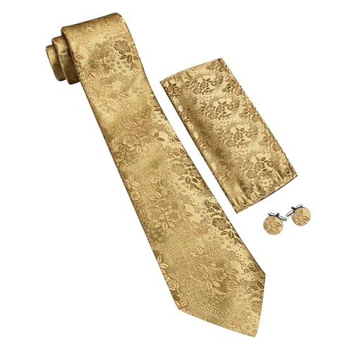 Image of Barry.Wang Men Tie Set Floral Paisley Silk Necktie Pocket Square Cufflinks Formal Wedding Party Business
