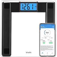 Vitafit 550lb Digital Bathroom Scale for Body Weight and BMI Via Smart APP, High Accuracy Assured by Weighing Professional Since 2001, 8mm Tempered Glass, Extra Large Blue Backlit LCD, Black