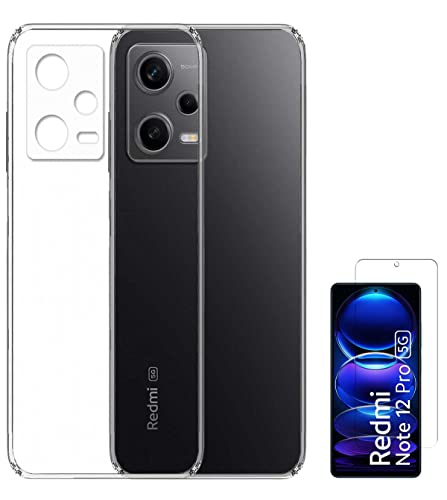 Image of Transparent Soft Silicone TPU Flexible Back Cover Compatible with Redmi Note 12 Pro 5G and Screen Guard