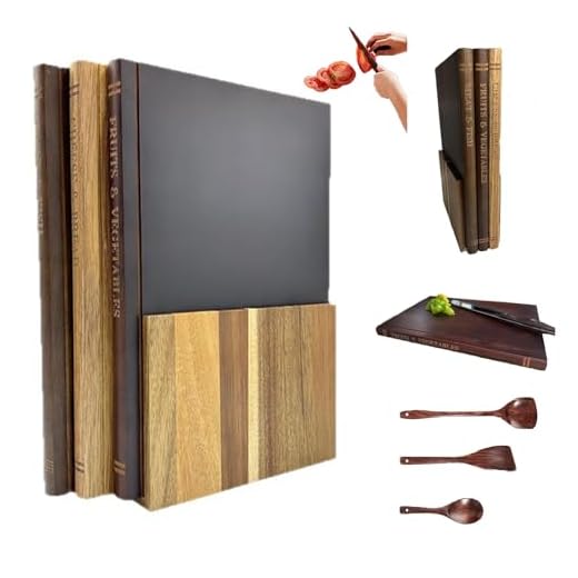 Large Cutting Board That Looks Like Book,Wooden Cutting Board That Looks Like A Stack of Books, Set of 3 Solid Wood Books Shaped Cutting Board Library with Wooden Stand