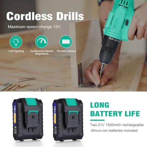 Image of HELLARO 21V Cordless Drill Machine cum Screwdriver | Two 1.5Ah Li-Ion Batteries | Torque 25+1 | 2 Speed Driver | Handheld Drills (Cordless Drill, 2battery & Charger with accessories)