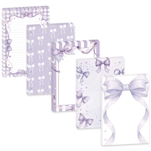 100 Sheets Purple Bow A5 Planner Inserts - 120GSM Thick Boknot Refill Paper for A5 6-Ring Binder, 6 Hole Loose Leaf Sheets for Journal Diary Notebook Budget Creative Planning Girls Women