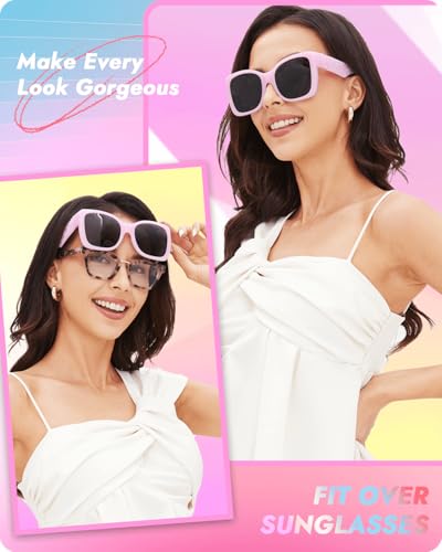 Meeloog Polarized Over Glasses Sunglasses For Women, Oversized Square Sun Glasses, Star Trendy Fit Go Over Shades MST00672