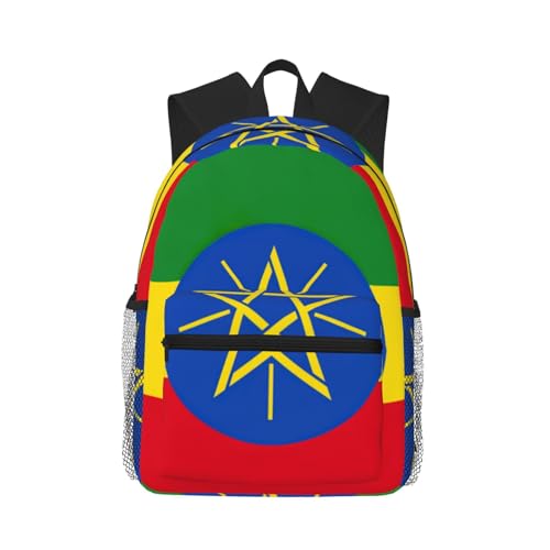 Sac à dos motif drapeau Éthiopie noir taille unique avec poches pratiques pour homme et femme